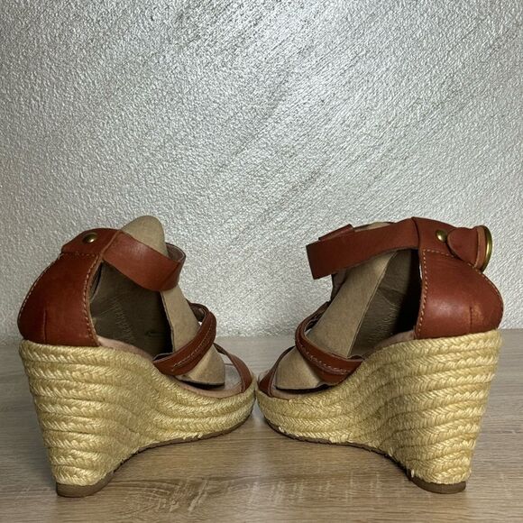 Fossil Women Size 10 Brown Leather Straps Espadrille Wedge - Picture 6 of 13